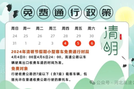 2025年清明节高速公路通行费政策：免费时间及车辆类型